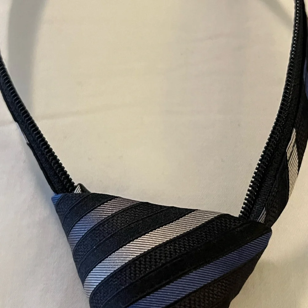 Calvin Klein Young Men's Black and Blue Striped Tie 100% Silk